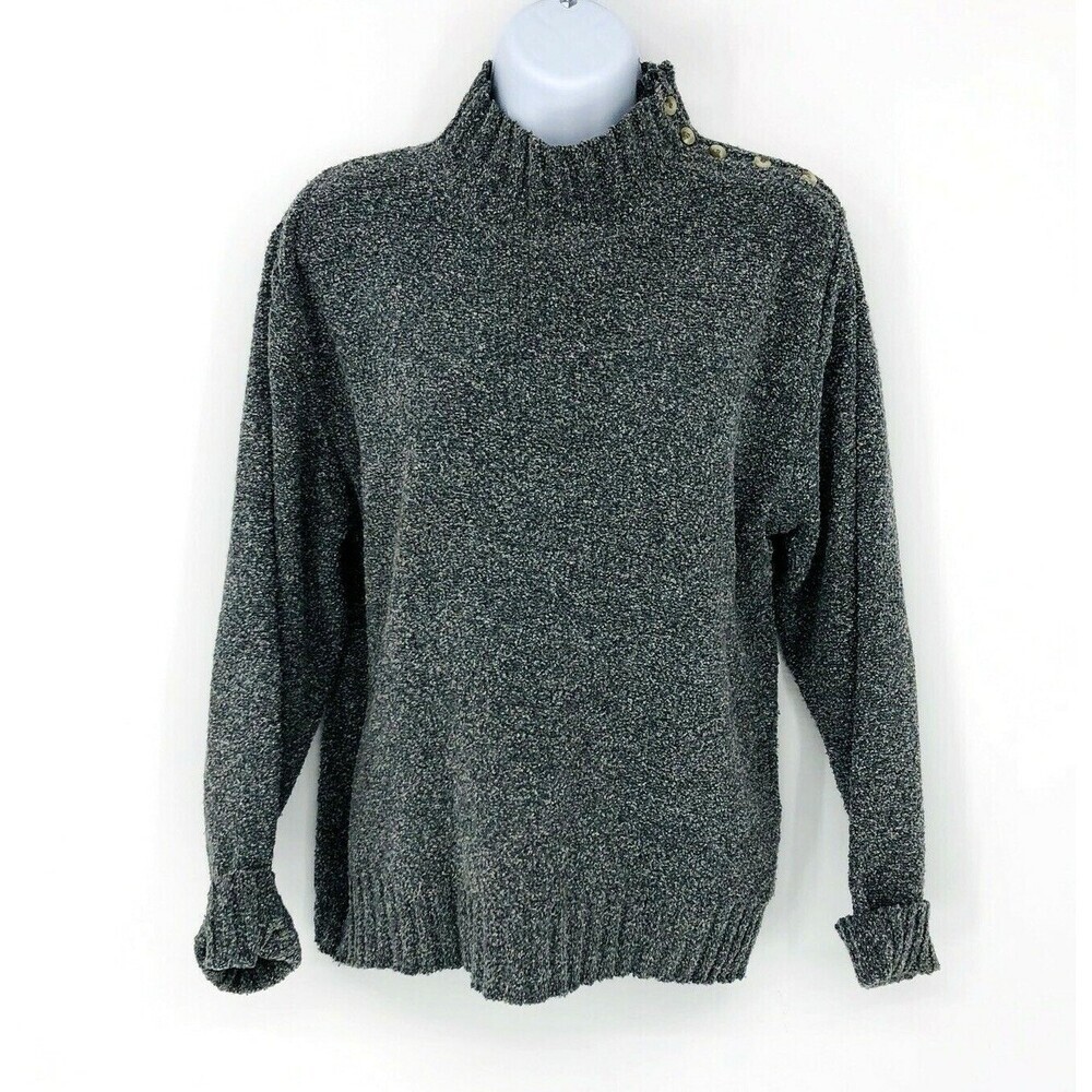 Columbia Women's Boucle Gray Knit Mock Neck Pull Over Vintage Sweater Medium